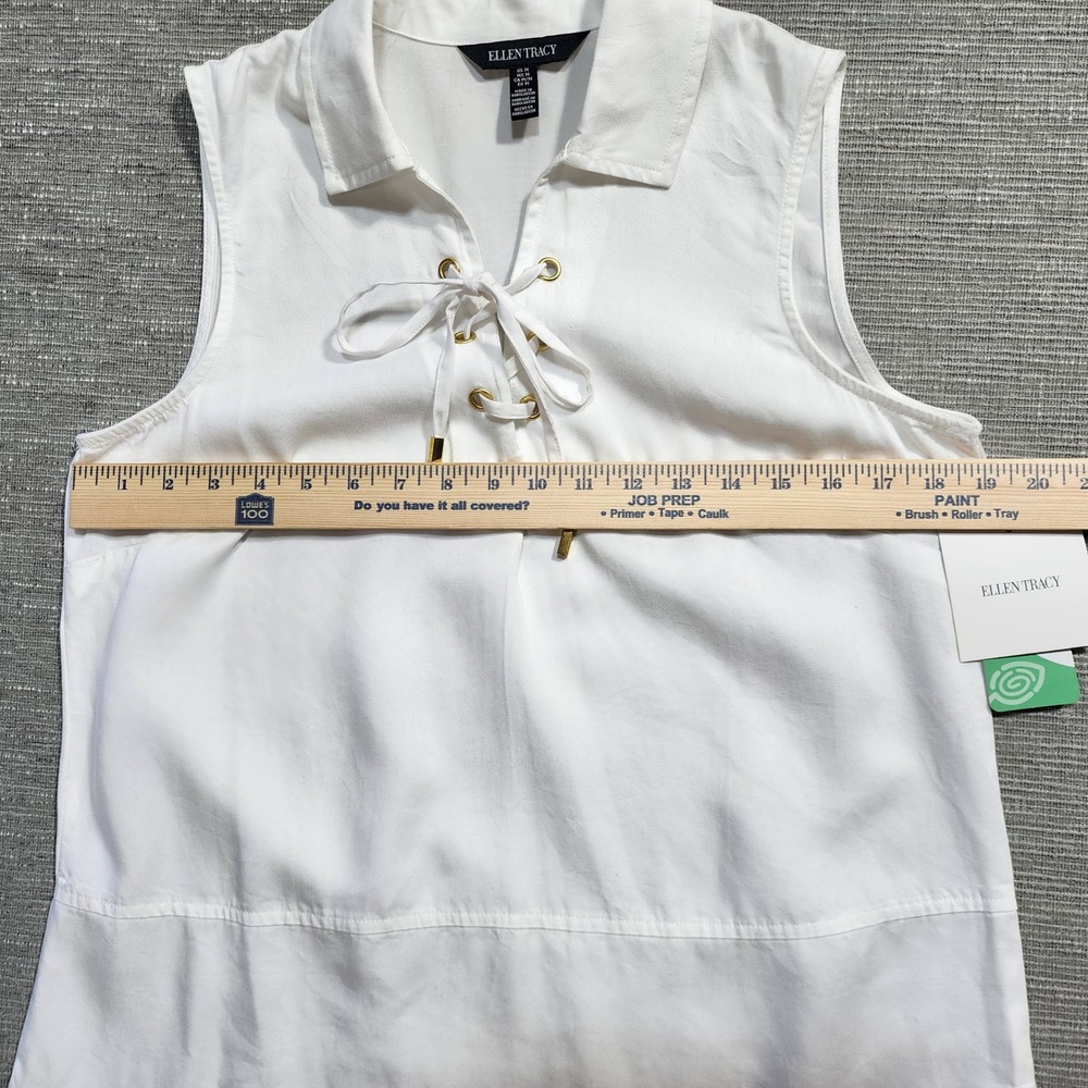 Ellen Tracy White Tencel Lyocell Lace Up Sleeveless Tunic Top Blouse Medium NWT - Picture 5 of 8